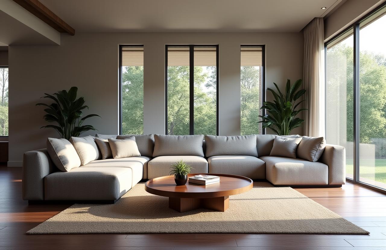 Modernes Wohnzimmer mit einem eleganten Sofa und Couchtisch von AlpenHolz Design.