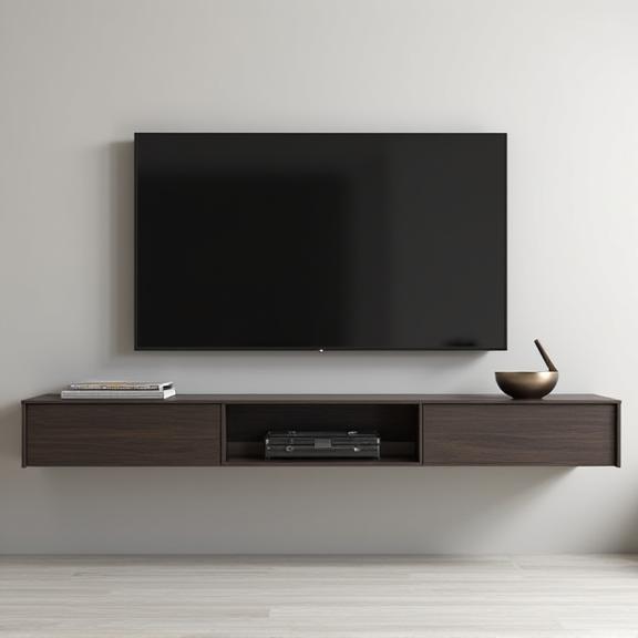 Schwebendes TV-Möbel 'Geneva' an einer Wand montiert.