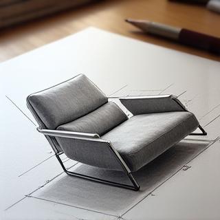 Handgezeichnete Skizze eines neuen Sesseldesigns.